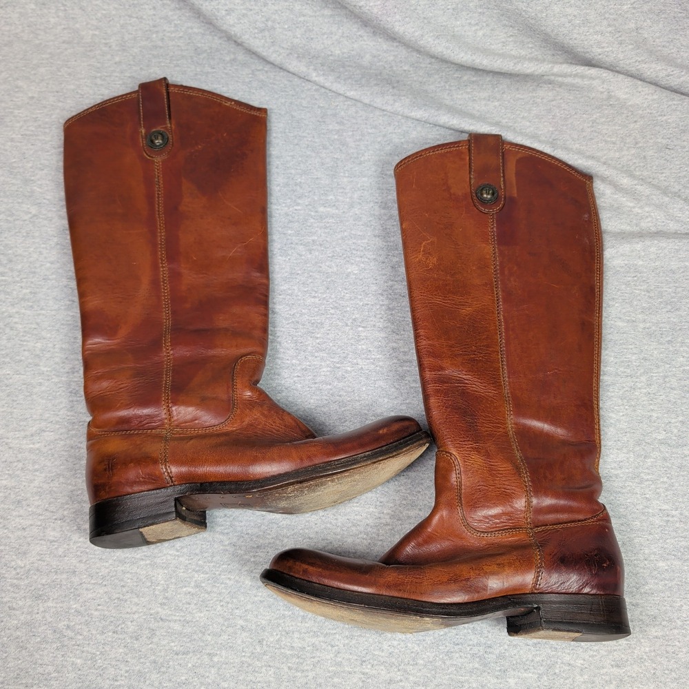 Frye Melissa Button Cognac Leather Tall Riding Boots 77167 Womens 5.5 B